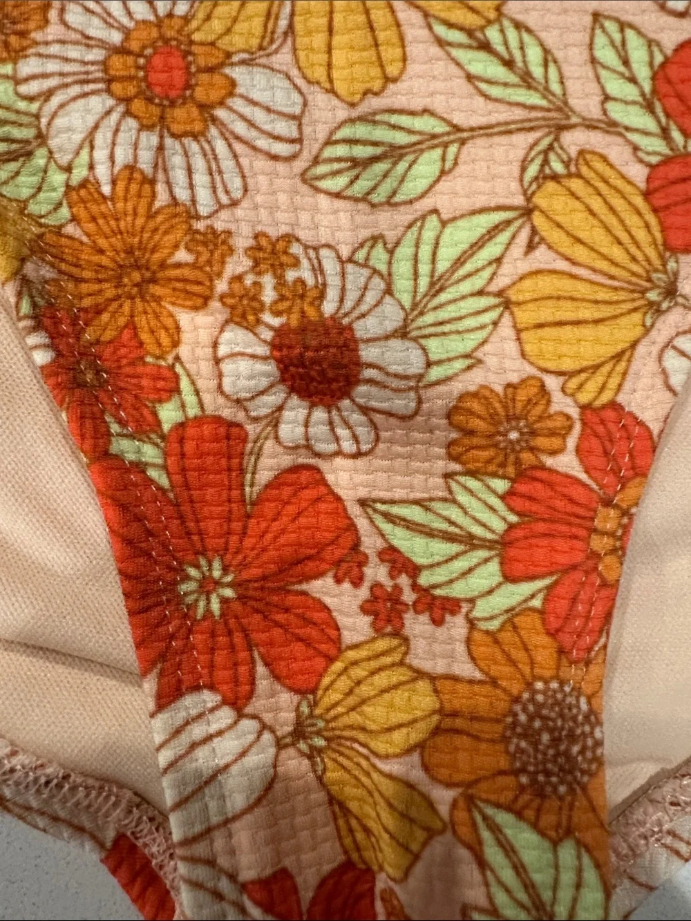 Floral Two-Piece Swim Set in Orange, Yellow & Cream